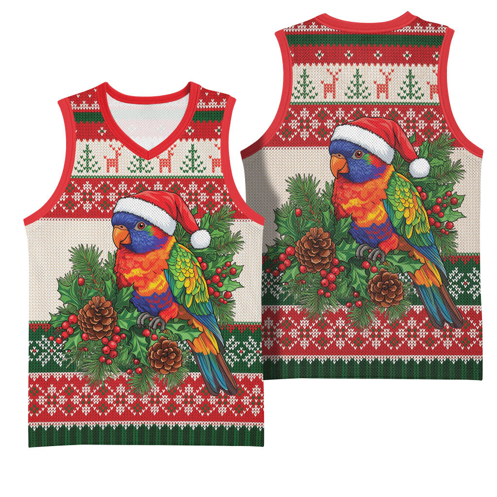 Aussie Rainbow Lorikeets Christmas Basketball Jersey Festive Knitted Pattern Inspired