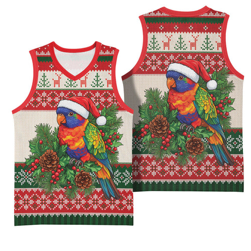 Aussie Rainbow Lorikeets Christmas Basketball Jersey Festive Knitted Pattern Inspired