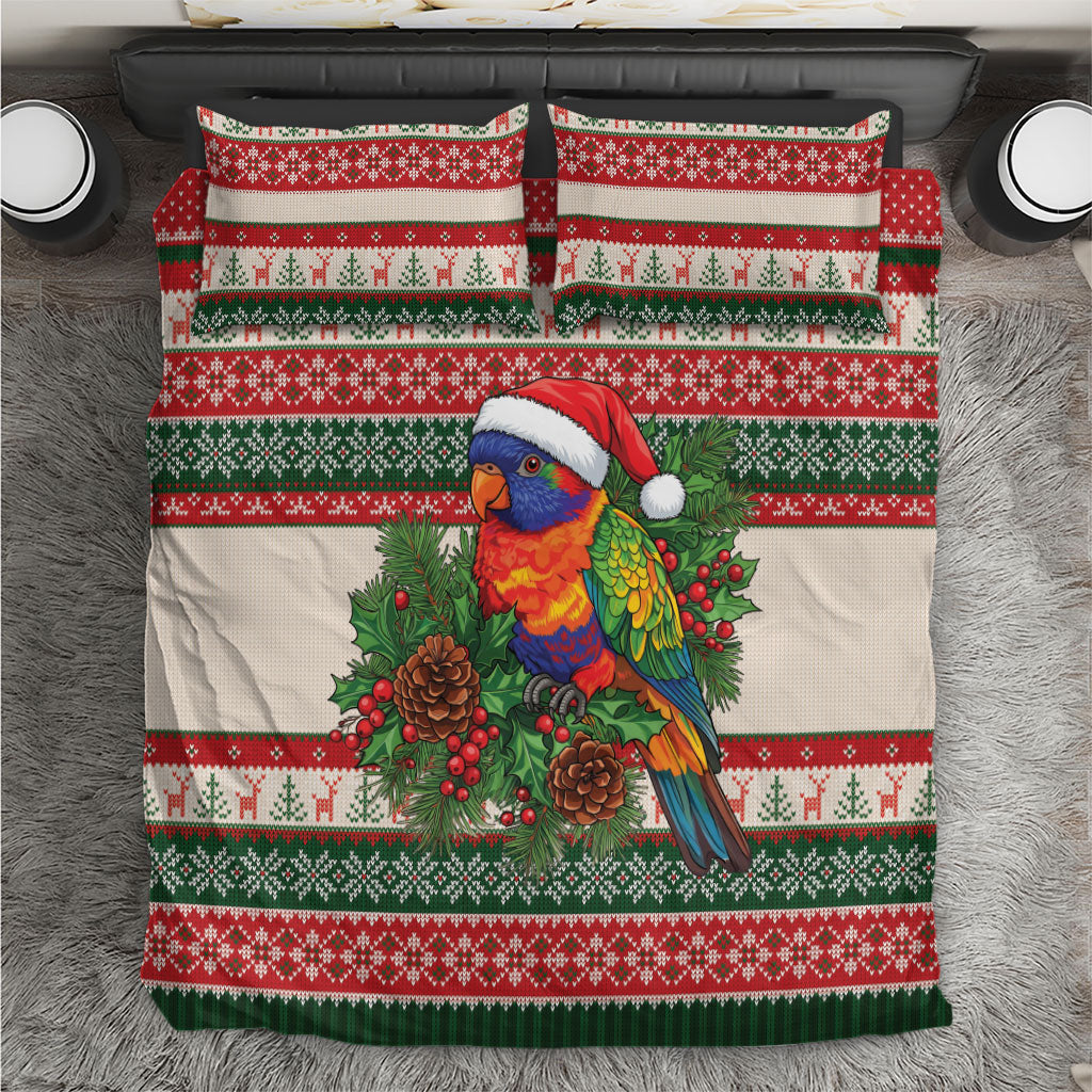 Aussie Rainbow Lorikeets Christmas Bedding Set Festive Knitted Pattern Inspired