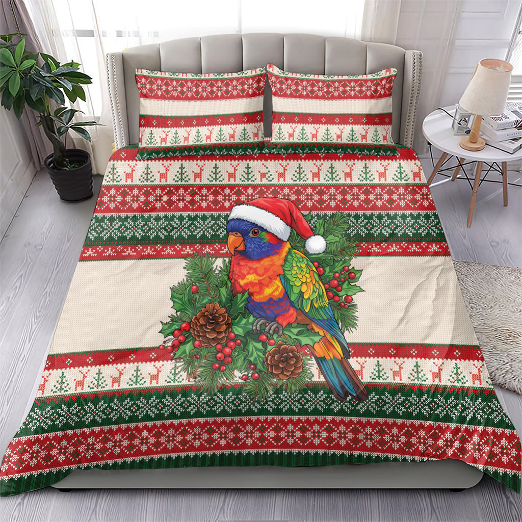 Aussie Rainbow Lorikeets Christmas Bedding Set Festive Knitted Pattern Inspired