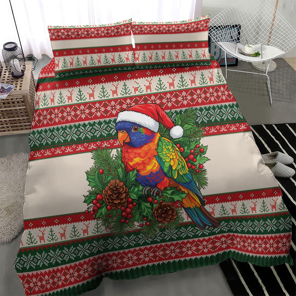 Aussie Rainbow Lorikeets Christmas Bedding Set Festive Knitted Pattern Inspired