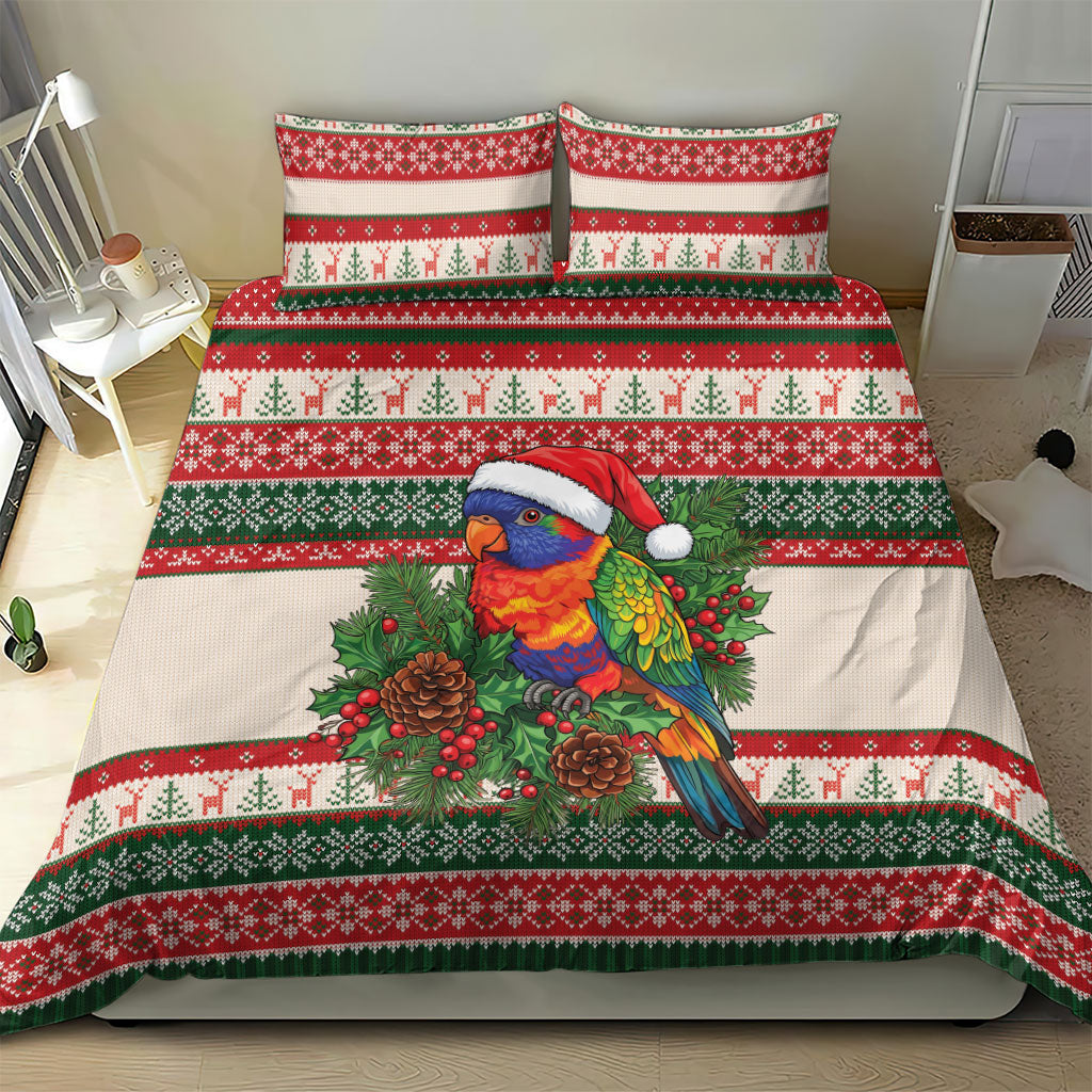 Aussie Rainbow Lorikeets Christmas Bedding Set Festive Knitted Pattern Inspired