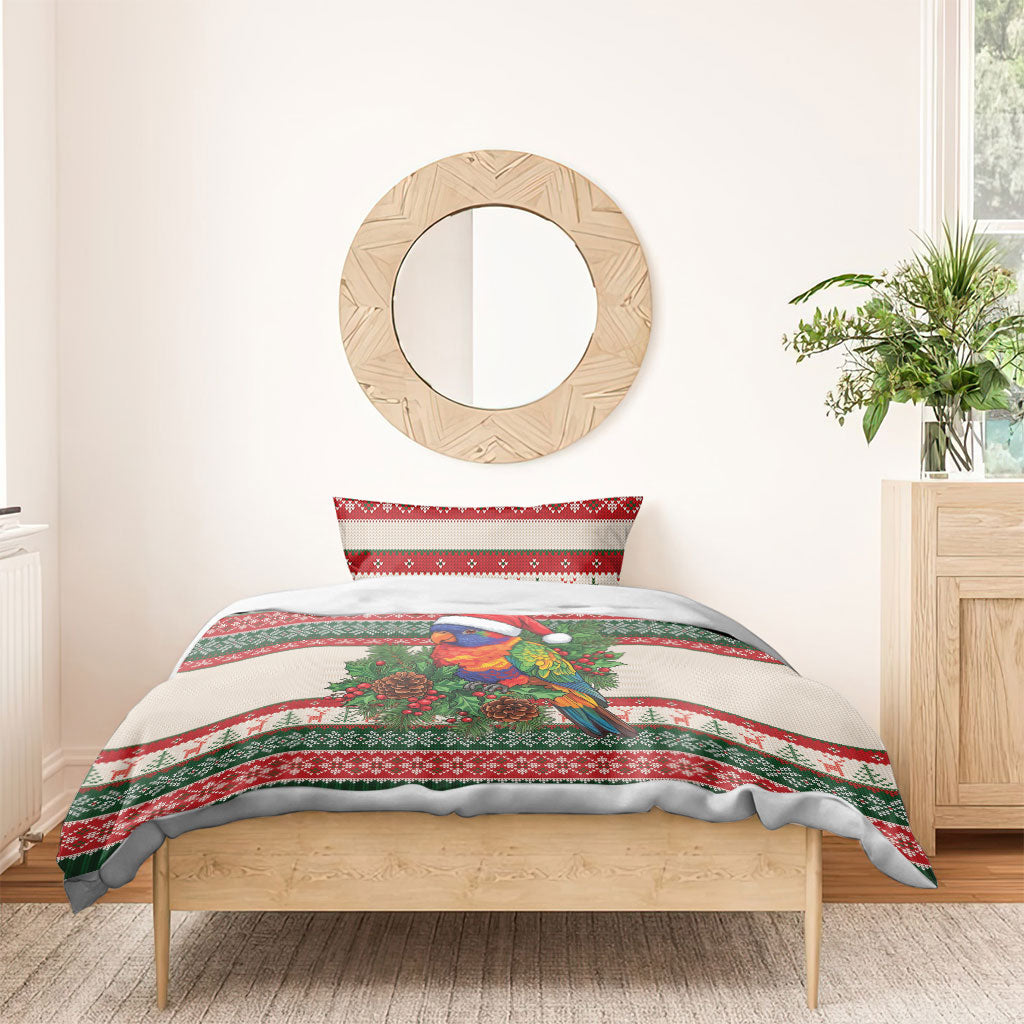 Aussie Rainbow Lorikeets Christmas Bedding Set Festive Knitted Pattern Inspired