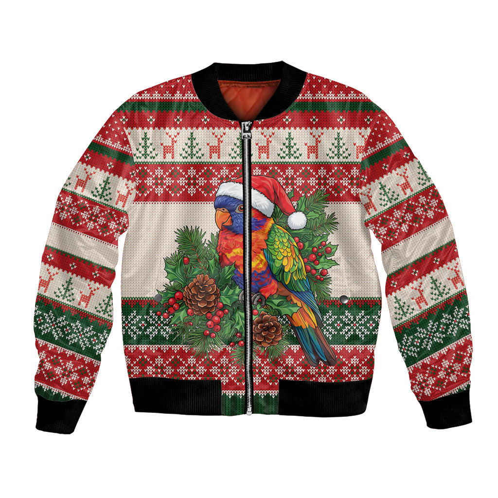 Aussie Rainbow Lorikeets Christmas Bomber Jacket Festive Knitted Pattern Inspired