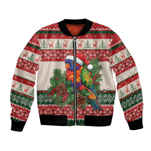 Aussie Rainbow Lorikeets Christmas Bomber Jacket Festive Knitted Pattern Inspired