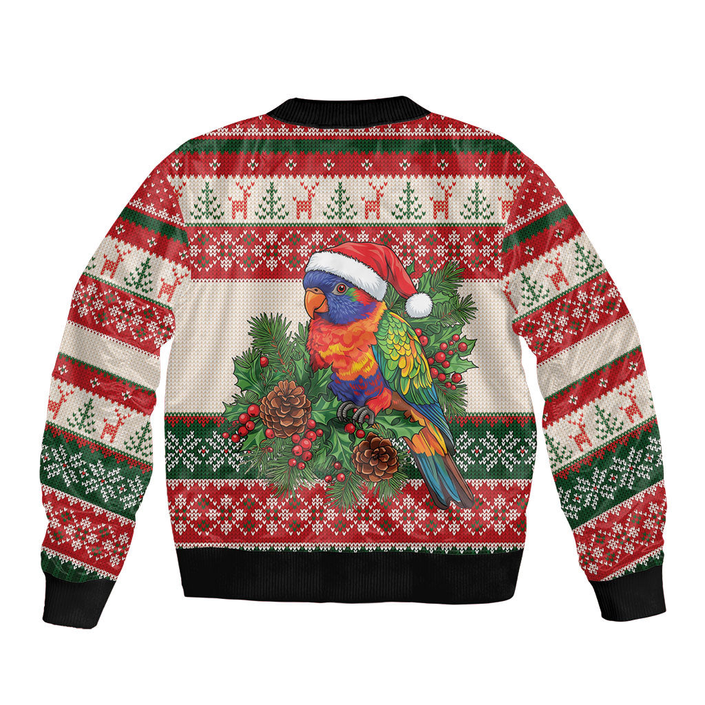 Aussie Rainbow Lorikeets Christmas Bomber Jacket Festive Knitted Pattern Inspired