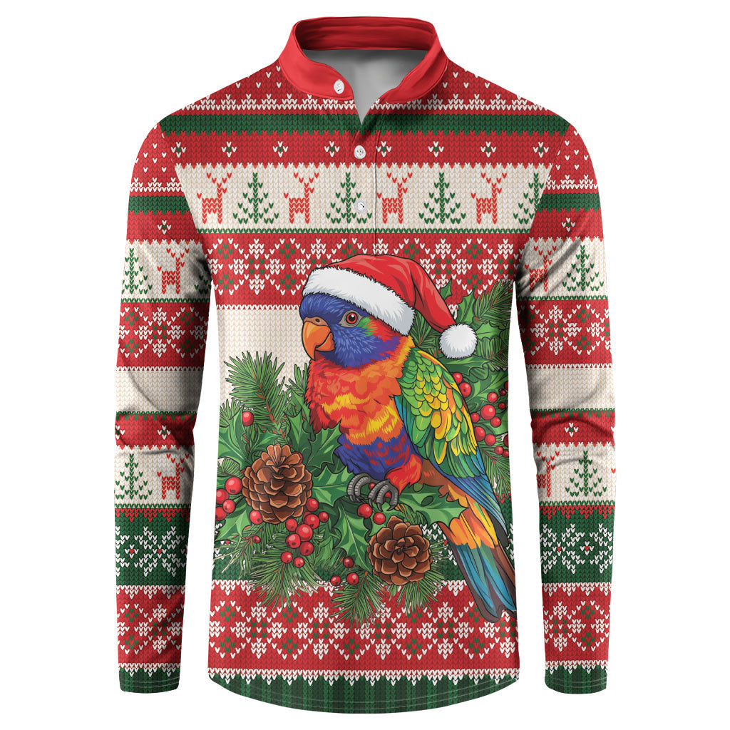 Aussie Rainbow Lorikeets Christmas Button Sweatshirt Festive Knitted Pattern Inspired