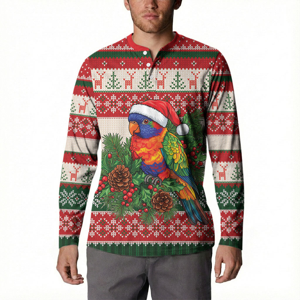 Aussie Rainbow Lorikeets Christmas Button Sweatshirt Festive Knitted Pattern Inspired