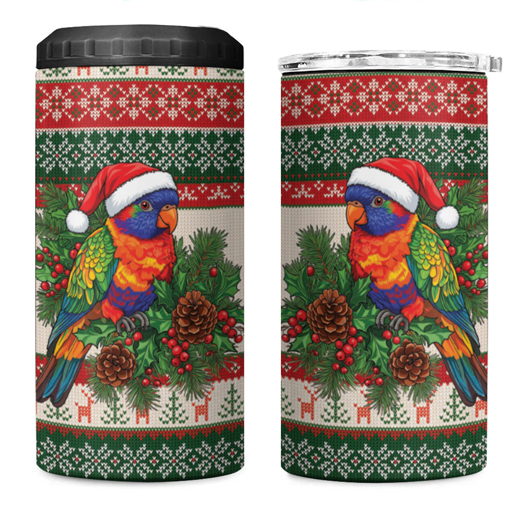 Aussie Rainbow Lorikeets Christmas 4 in 1 Can Cooler Tumbler Festive Knitted Pattern Inspired