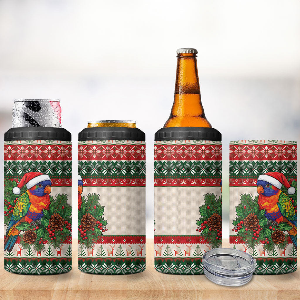 Aussie Rainbow Lorikeets Christmas 4 in 1 Can Cooler Tumbler Festive Knitted Pattern Inspired