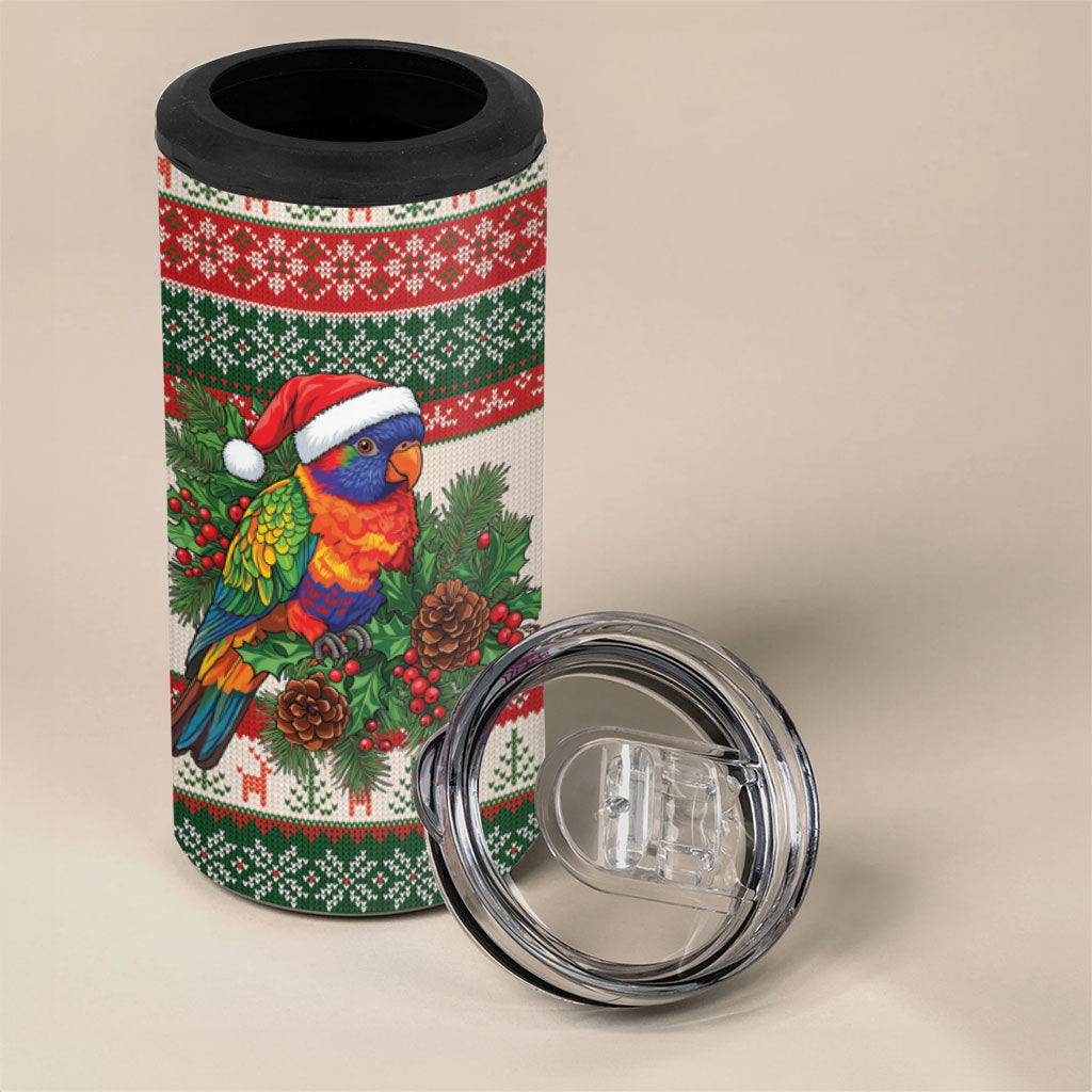 Aussie Rainbow Lorikeets Christmas 4 in 1 Can Cooler Tumbler Festive Knitted Pattern Inspired