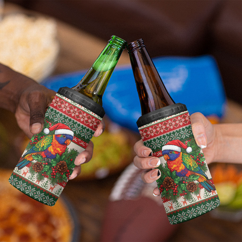Aussie Rainbow Lorikeets Christmas 4 in 1 Can Cooler Tumbler Festive Knitted Pattern Inspired