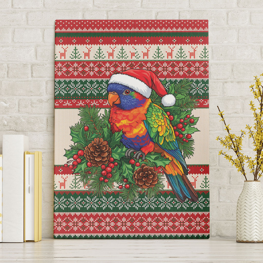 Aussie Rainbow Lorikeets Christmas Canvas Wall Art Festive Knitted Pattern Inspired