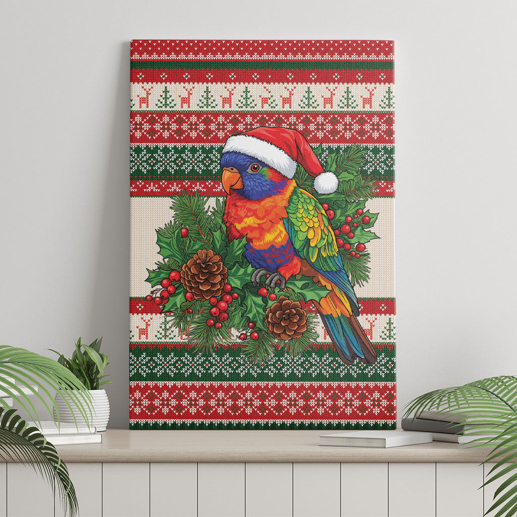 Aussie Rainbow Lorikeets Christmas Canvas Wall Art Festive Knitted Pattern Inspired