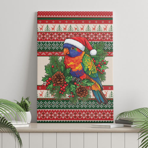 Aussie Rainbow Lorikeets Christmas Canvas Wall Art Festive Knitted Pattern Inspired