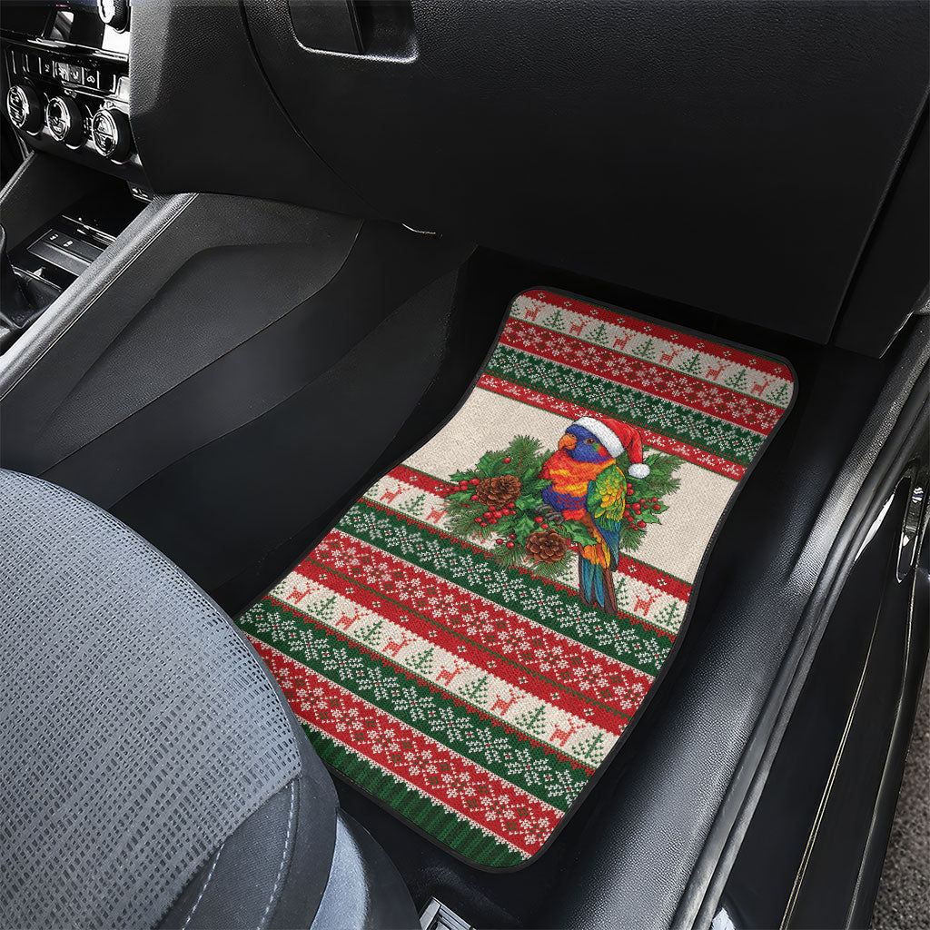 Aussie Rainbow Lorikeets Christmas Car Mats Festive Knitted Pattern Inspired