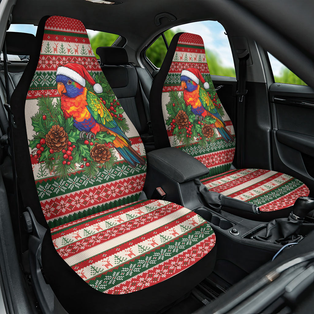 Aussie Rainbow Lorikeets Christmas Car Seat Cover Festive Knitted Pattern Inspired