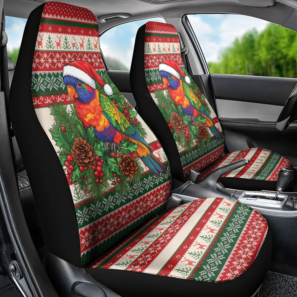 Aussie Rainbow Lorikeets Christmas Car Seat Cover Festive Knitted Pattern Inspired