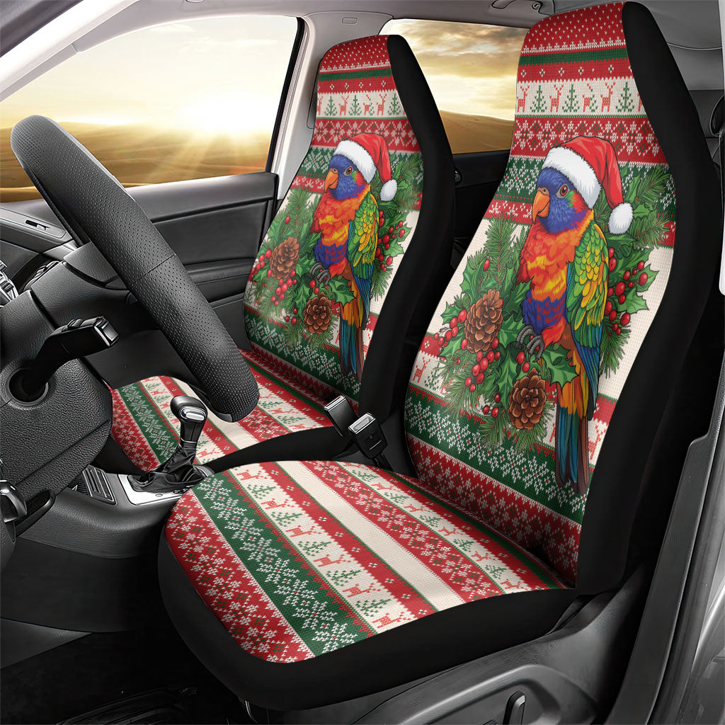 Aussie Rainbow Lorikeets Christmas Car Seat Cover Festive Knitted Pattern Inspired