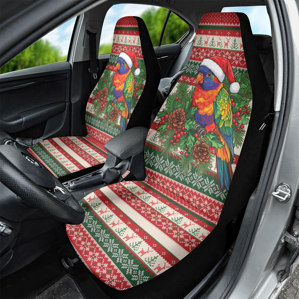 Aussie Rainbow Lorikeets Christmas Car Seat Cover Festive Knitted Pattern Inspired