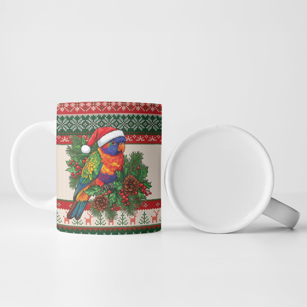 Aussie Rainbow Lorikeets Christmas Ceramic Mug Festive Knitted Pattern Inspired
