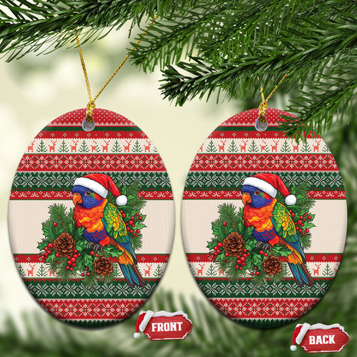 Aussie Rainbow Lorikeets Christmas Ceramic Ornament Festive Knitted Pattern Inspired