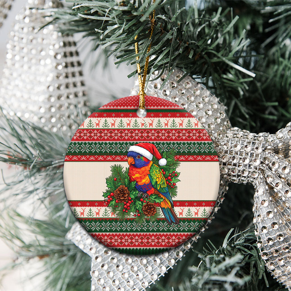 Aussie Rainbow Lorikeets Christmas Ceramic Ornament Festive Knitted Pattern Inspired