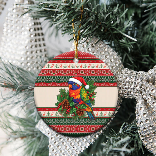 Aussie Rainbow Lorikeets Christmas Ceramic Ornament Festive Knitted Pattern Inspired