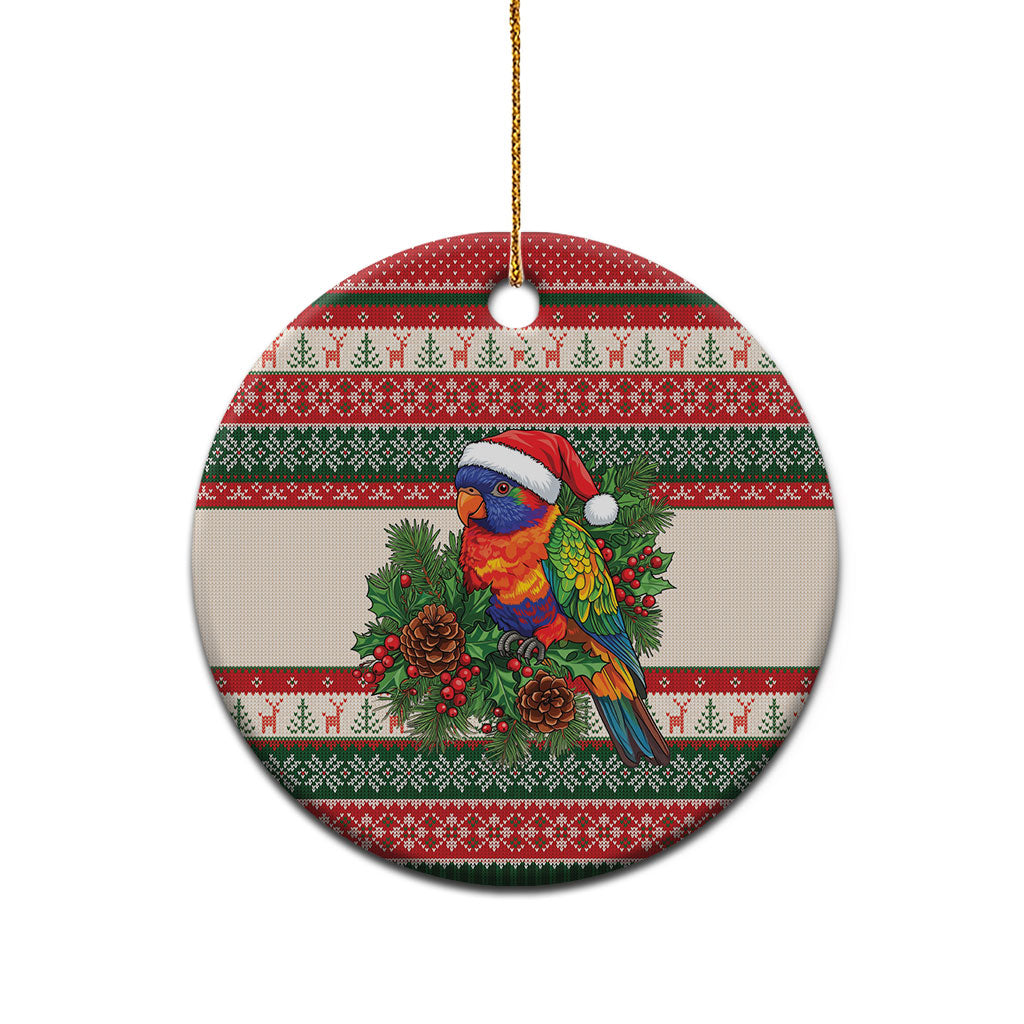 Aussie Rainbow Lorikeets Christmas Ceramic Ornament Festive Knitted Pattern Inspired