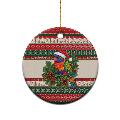 Aussie Rainbow Lorikeets Christmas Ceramic Ornament Festive Knitted Pattern Inspired