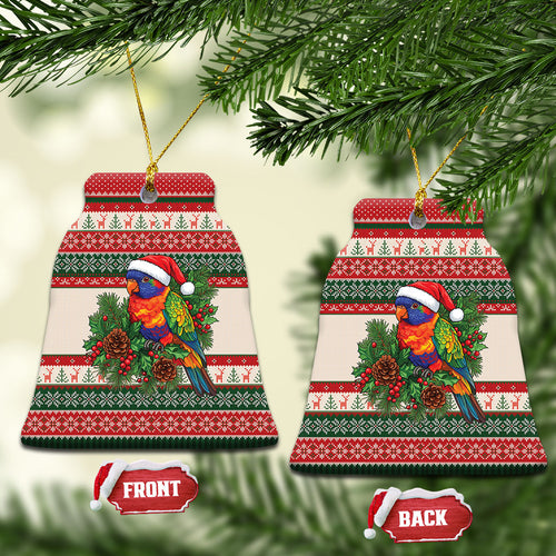 Aussie Rainbow Lorikeets Christmas Ceramic Ornament Festive Knitted Pattern Inspired