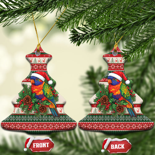 Aussie Rainbow Lorikeets Christmas Ceramic Ornament Festive Knitted Pattern Inspired