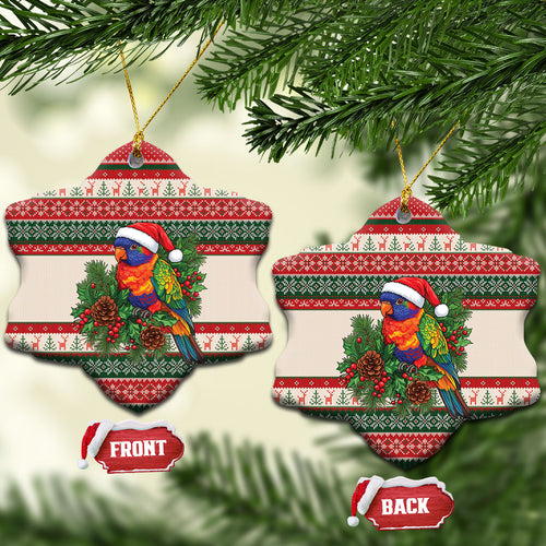 Aussie Rainbow Lorikeets Christmas Ceramic Ornament Festive Knitted Pattern Inspired