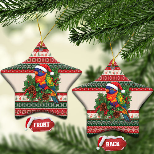 Aussie Rainbow Lorikeets Christmas Ceramic Ornament Festive Knitted Pattern Inspired