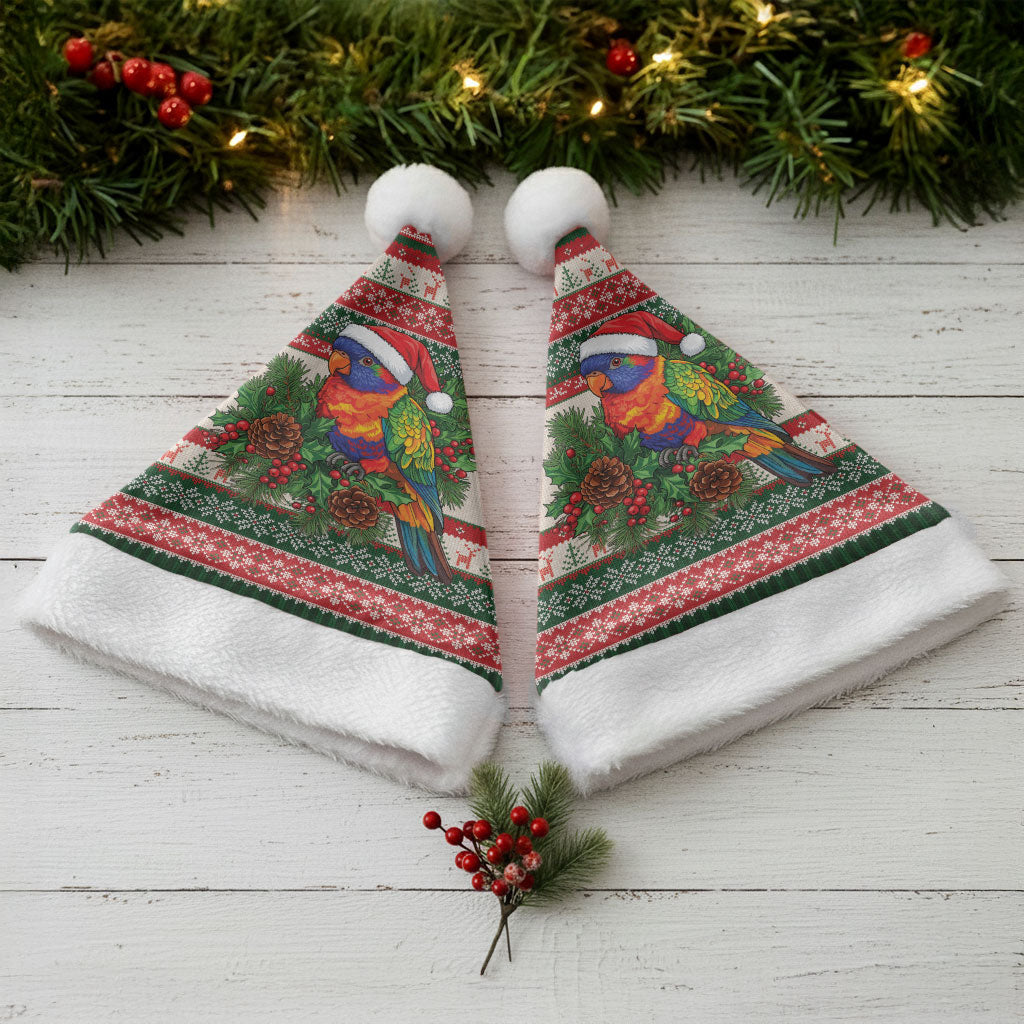 Aussie Rainbow Lorikeets Christmas Santa Hat Festive Knitted Pattern Inspired