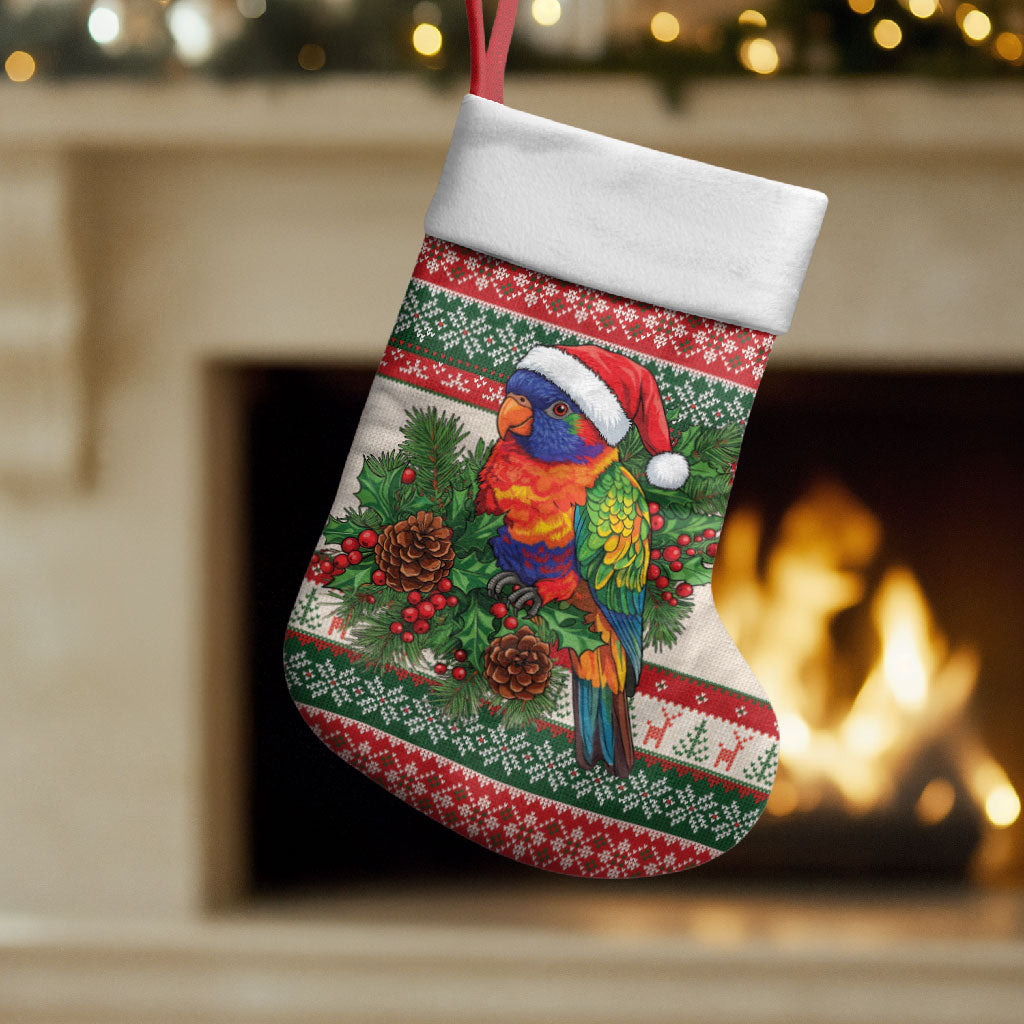 Aussie Rainbow Lorikeets Christmas Stocking Festive Knitted Pattern Inspired