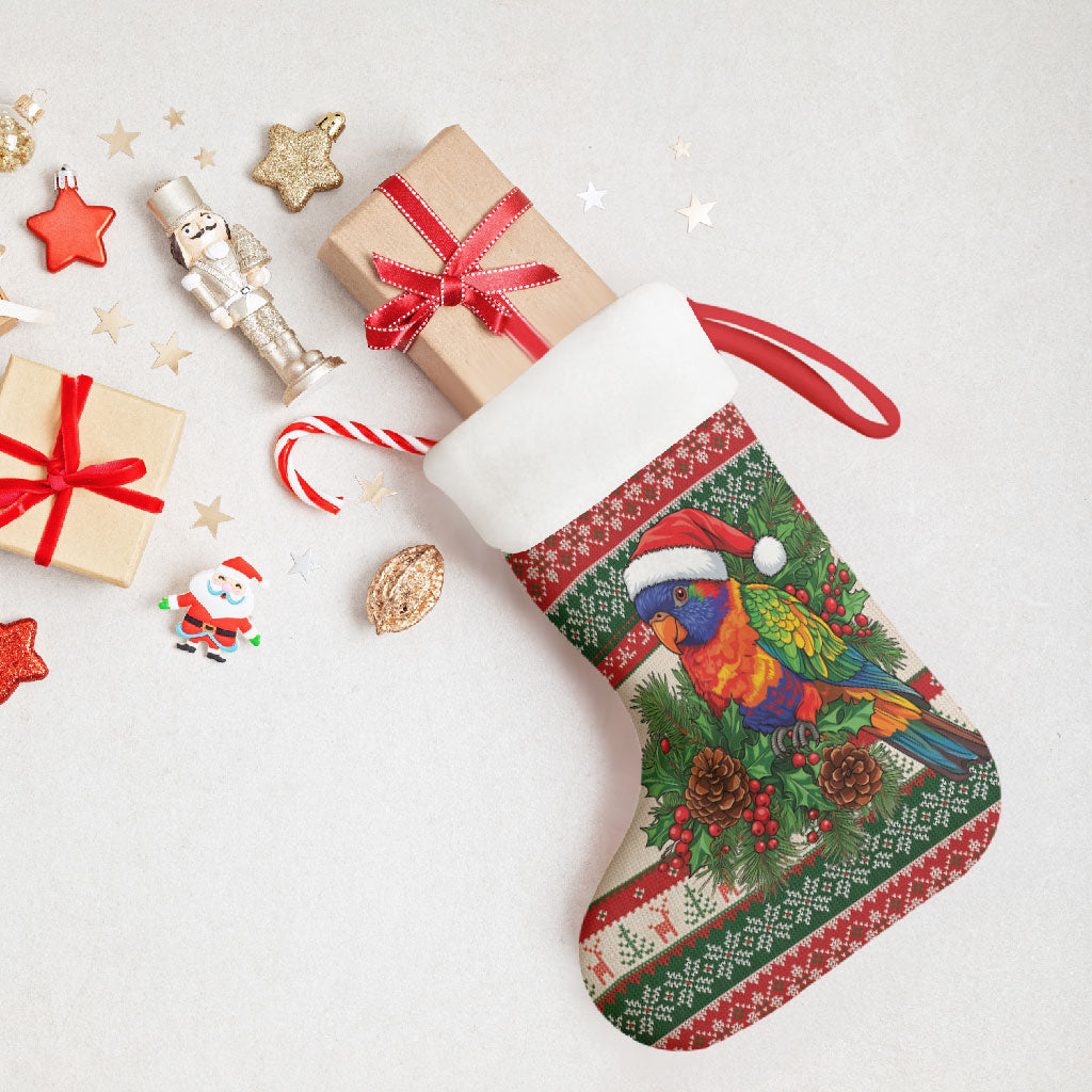 Aussie Rainbow Lorikeets Christmas Stocking Festive Knitted Pattern Inspired