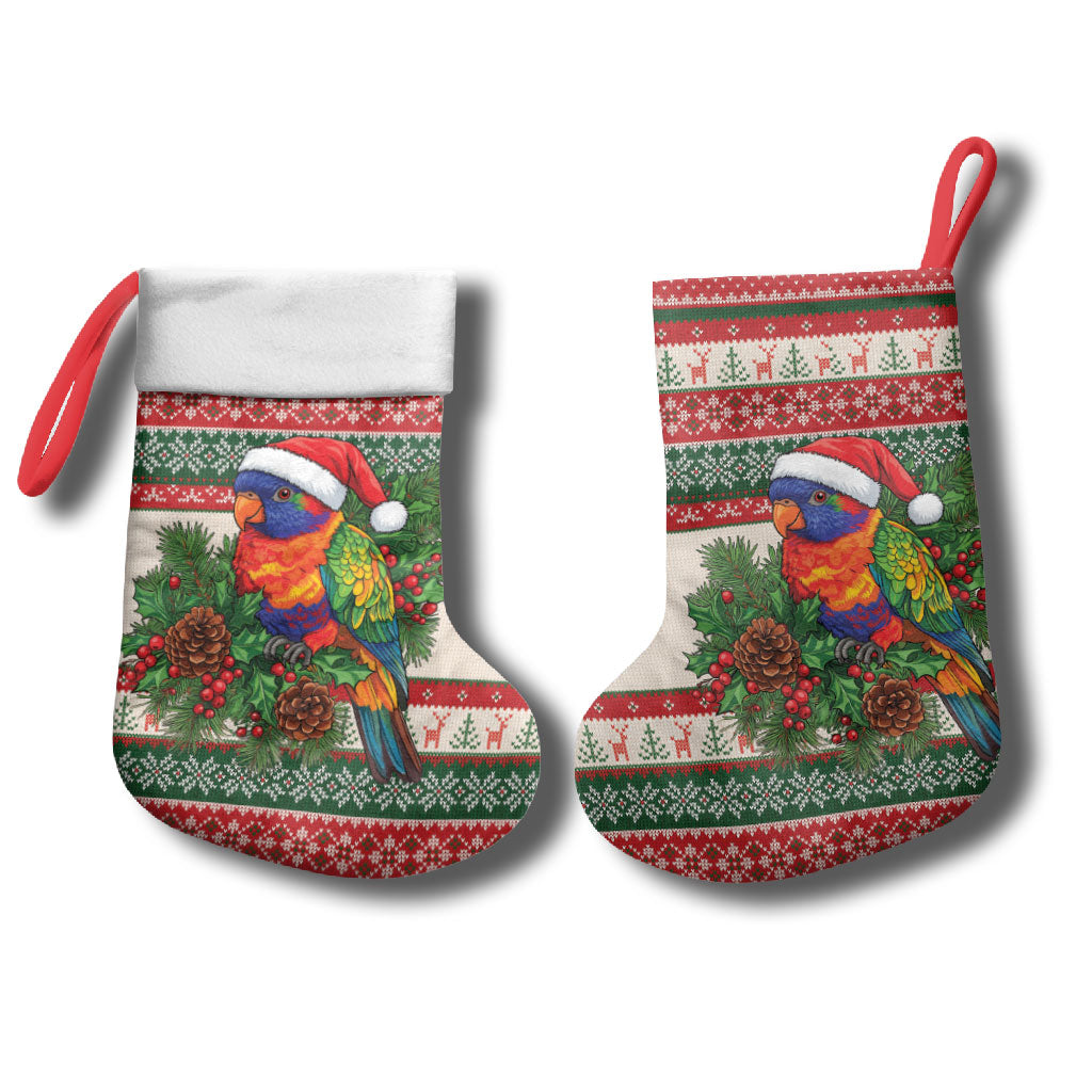 Aussie Rainbow Lorikeets Christmas Stocking Festive Knitted Pattern Inspired