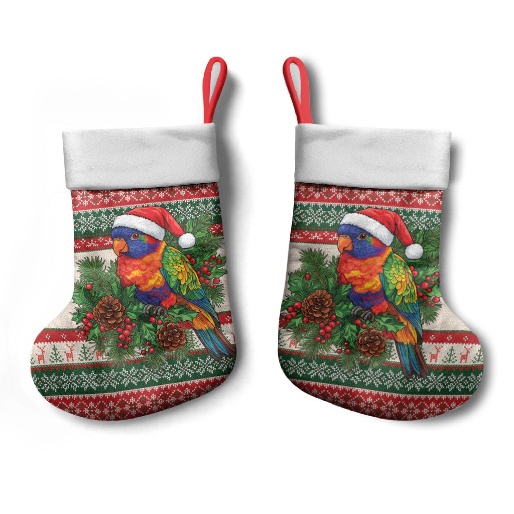 Aussie Rainbow Lorikeets Christmas Stocking Festive Knitted Pattern Inspired