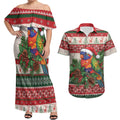 Aussie Rainbow Lorikeets Christmas Couples Matching Off Shoulder Maxi Dress and Hawaiian Shirt Festive Knitted Pattern Inspired