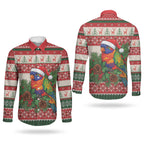 Aussie Rainbow Lorikeets Christmas Couples Matching Off The Shoulder Long Sleeve Dress and Long Sleeve Button Shirt Festive Knitted Pattern Inspired