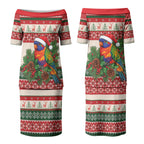 Aussie Rainbow Lorikeets Christmas Couples Matching Puletasi and Hawaiian Shirt Festive Knitted Pattern Inspired