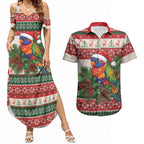Aussie Rainbow Lorikeets Christmas Couples Matching Summer Maxi Dress and Hawaiian Shirt Festive Knitted Pattern Inspired