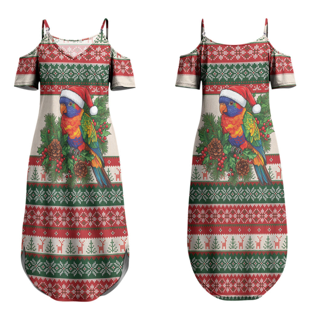 Aussie Rainbow Lorikeets Christmas Couples Matching Summer Maxi Dress and Hawaiian Shirt Festive Knitted Pattern Inspired