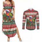 Aussie Rainbow Lorikeets Christmas Couples Matching Summer Maxi Dress and Long Sleeve Button Shirt Festive Knitted Pattern Inspired