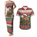 Aussie Rainbow Lorikeets Christmas Couples Matching Tank Maxi Dress and Hawaiian Shirt Festive Knitted Pattern Inspired