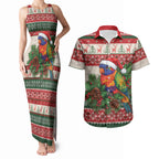Aussie Rainbow Lorikeets Christmas Couples Matching Tank Maxi Dress and Hawaiian Shirt Festive Knitted Pattern Inspired