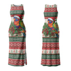 Aussie Rainbow Lorikeets Christmas Couples Matching Tank Maxi Dress and Hawaiian Shirt Festive Knitted Pattern Inspired