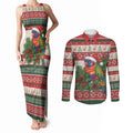 Aussie Rainbow Lorikeets Christmas Couples Matching Tank Maxi Dress and Long Sleeve Button Shirt Festive Knitted Pattern Inspired