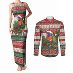 Aussie Rainbow Lorikeets Christmas Couples Matching Tank Maxi Dress and Long Sleeve Button Shirt Festive Knitted Pattern Inspired